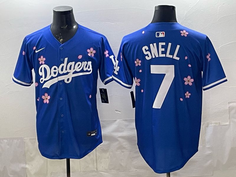 Men Nike 2026 Los Angeles Dodgers #7 Snell Blue Sakura Edition Game MLB Jersey 009